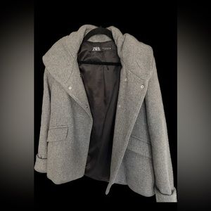Zara gray wool peacoat jacket with hood
